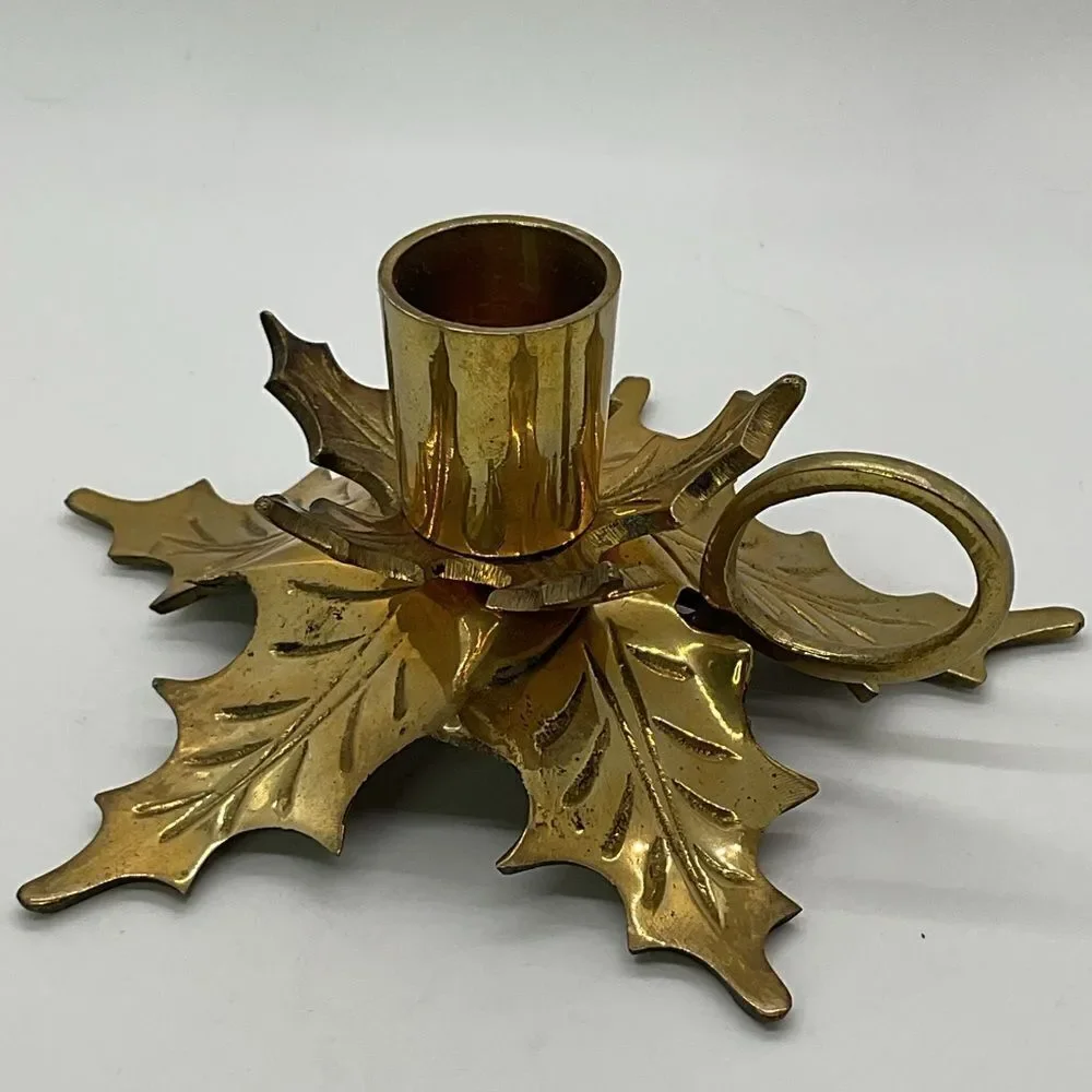Brass Holly Candle Holder